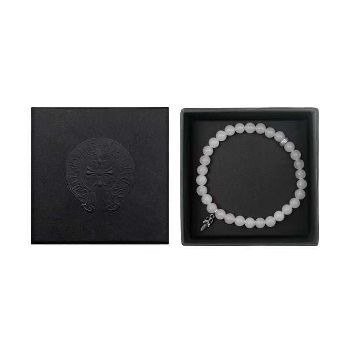 Chrome Hearts 6mm White Agate Bead Dagger Bracelet - SHENGLI ROAD MARKET