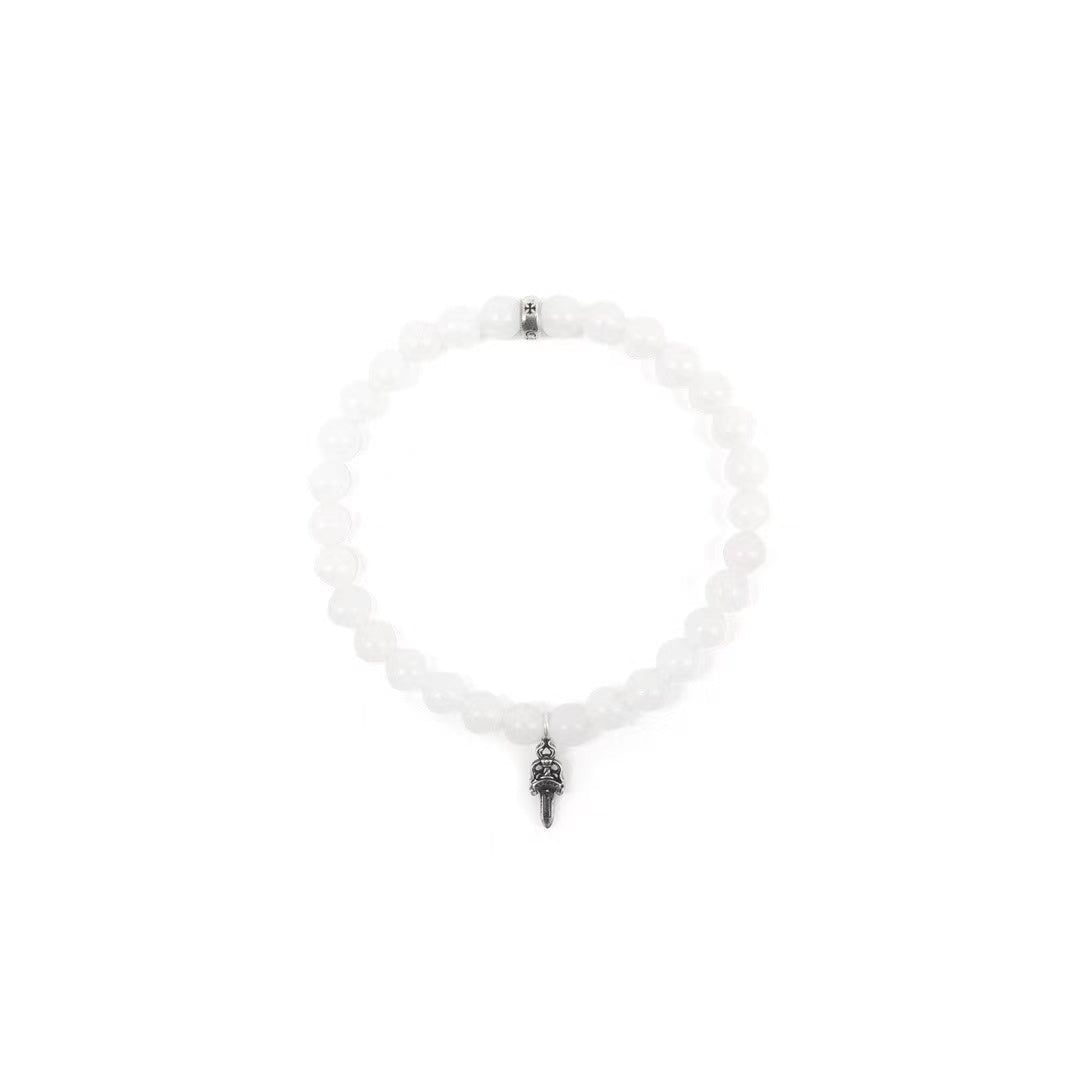 Chrome Hearts 6mm White Agate Bead Dagger Bracelet - SHENGLI ROAD MARKET