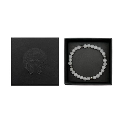 Chrome Hearts 6mm White Agate Silver Cross Bracelet - SHENGLI ROAD MARKET