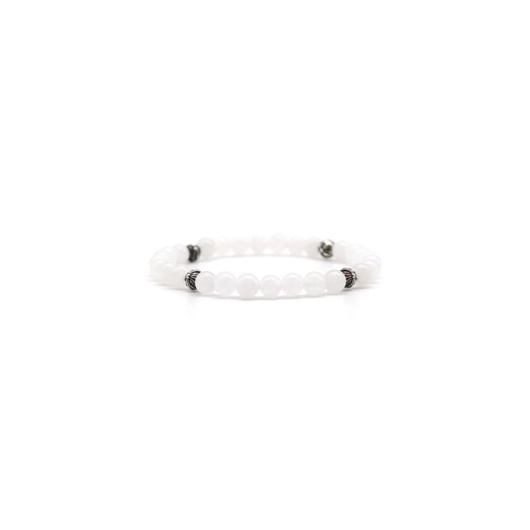 Chrome Hearts 6mm White Agate Silver Cross Bracelet - SHENGLI ROAD MARKET