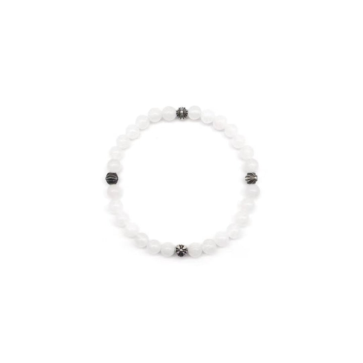 Chrome Hearts 6mm White Agate Silver Cross Bracelet - SHENGLI ROAD MARKET