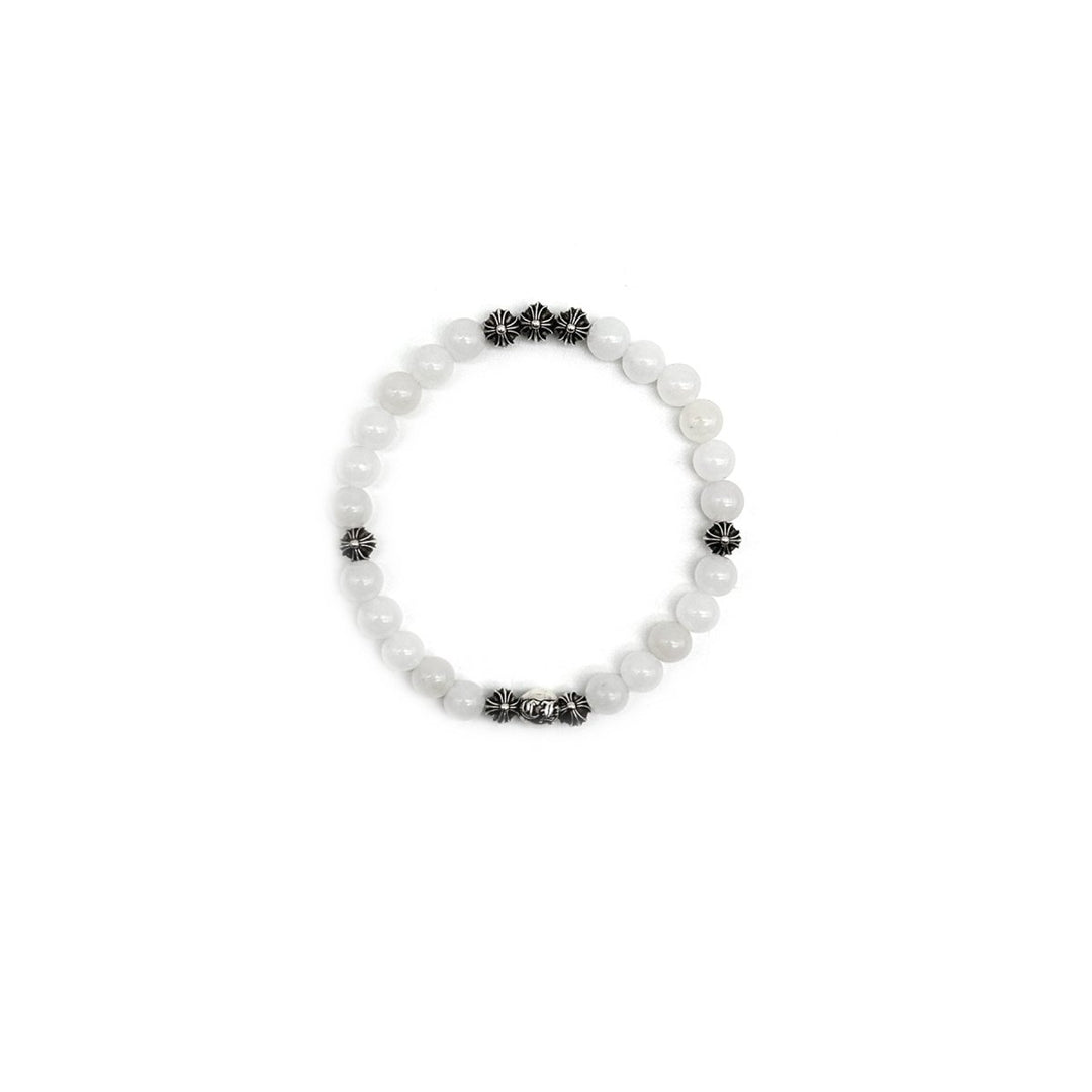 Chrome Hearts 6mm White Beaded Silver Cross Ball Bracelet - SHENGLI ROAD MARKET