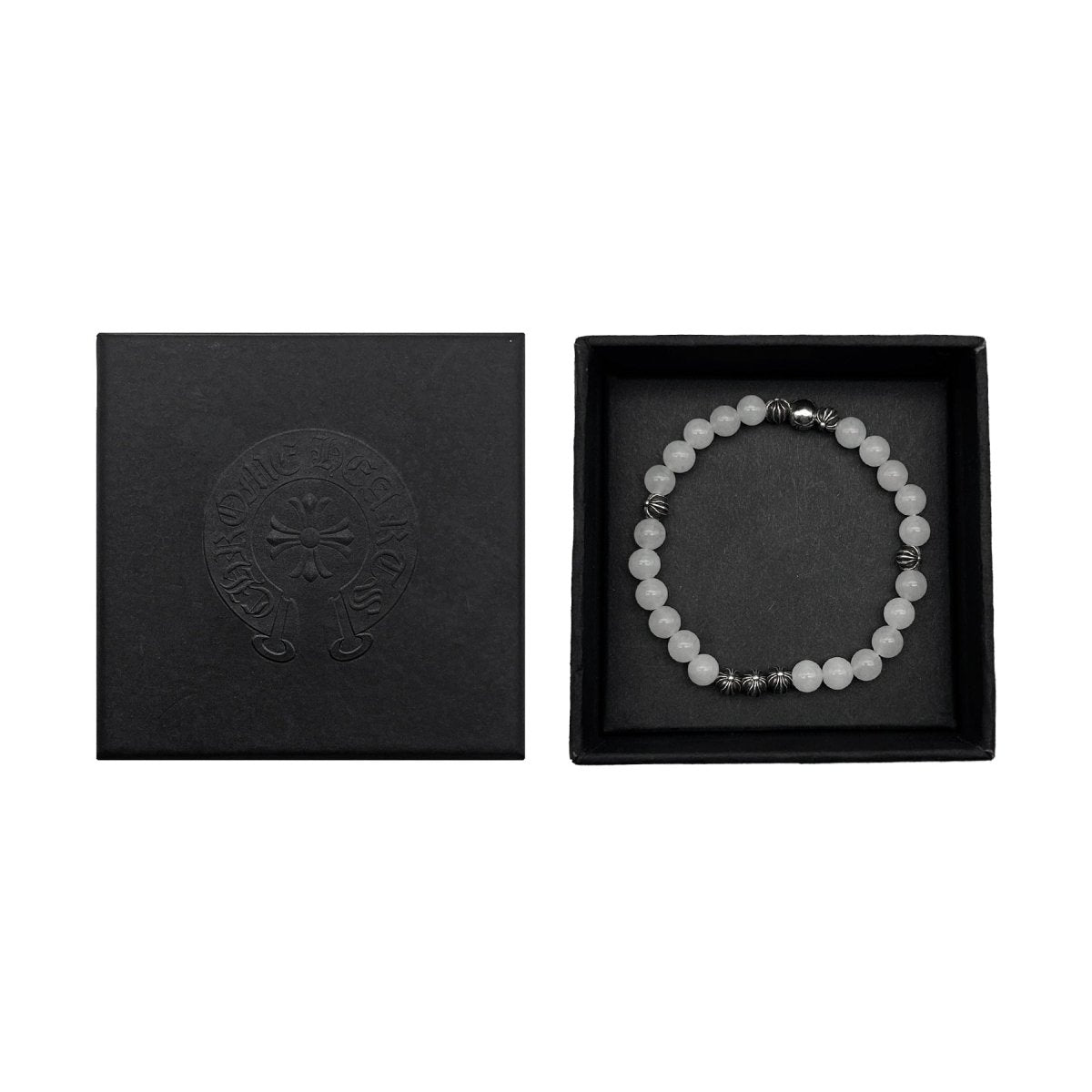 Chrome Hearts 6mm White Beaded Silver Cross Ball Bracelet - SHENGLI ROAD MARKET