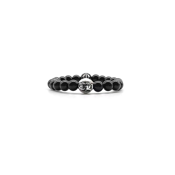 Chrome Hearts 8mm Beaded Obsidian Silver Bracelet - SHENGLI ROAD MARKET