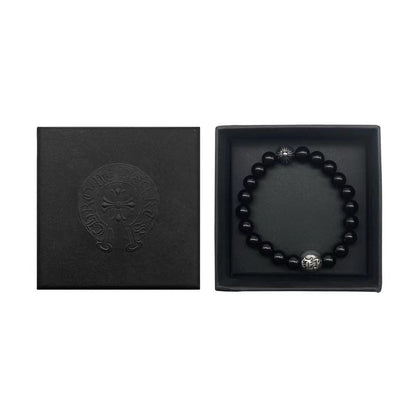 Chrome Hearts 8mm Beaded Obsidian Silver Bracelet - SHENGLI ROAD MARKET