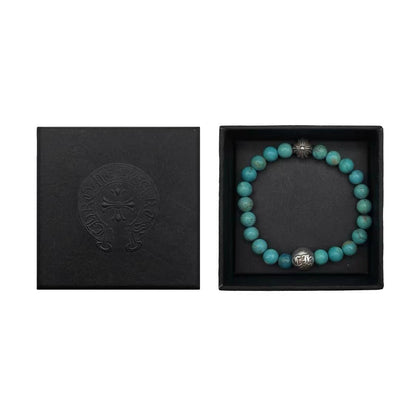 Chrome Hearts 8mm Beaded Turquoise Silver Bracelet - SHENGLI ROAD MARKET