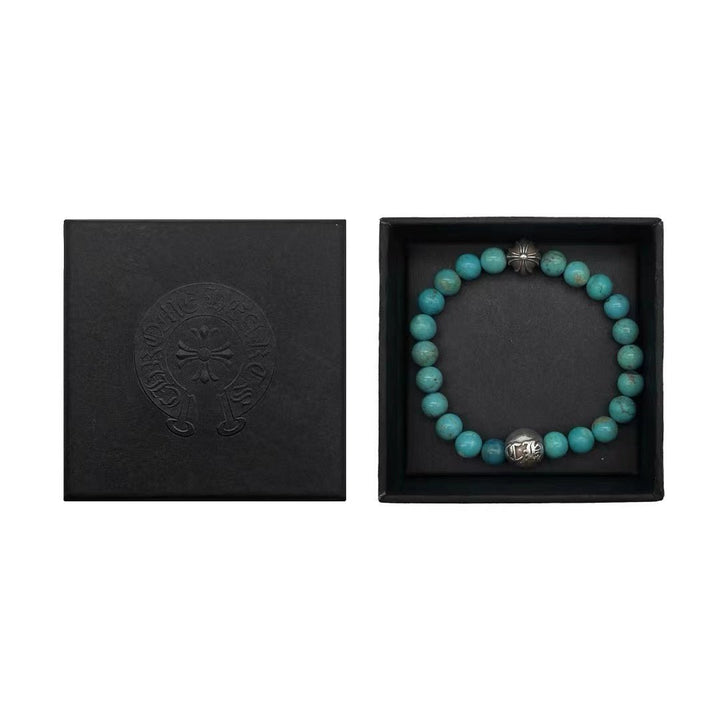 Chrome Hearts 8mm Beaded Turquoise Silver Bracelet - SHENGLI ROAD MARKET