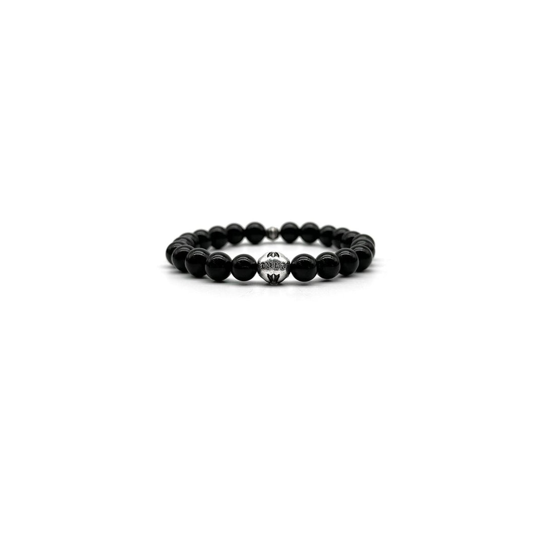 Chrome Hearts 8mm Black Beaded Obsidian Silver Cross Ball Bracelet - SHENGLI ROAD MARKET