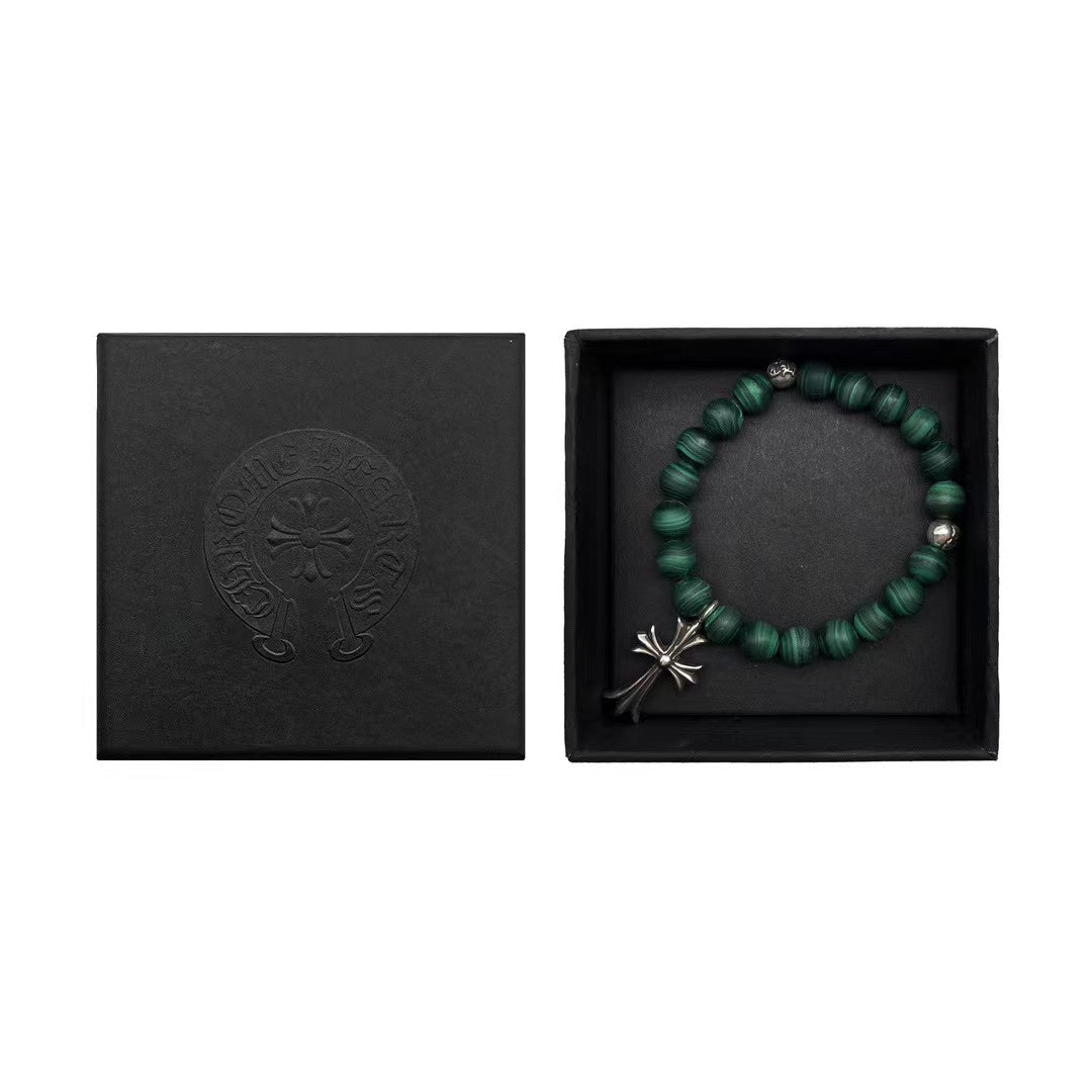 Chrome Hearts 8mm Malachite Grand Cross Pendant Three Vermilion Bracelet - SHENGLI ROAD MARKET