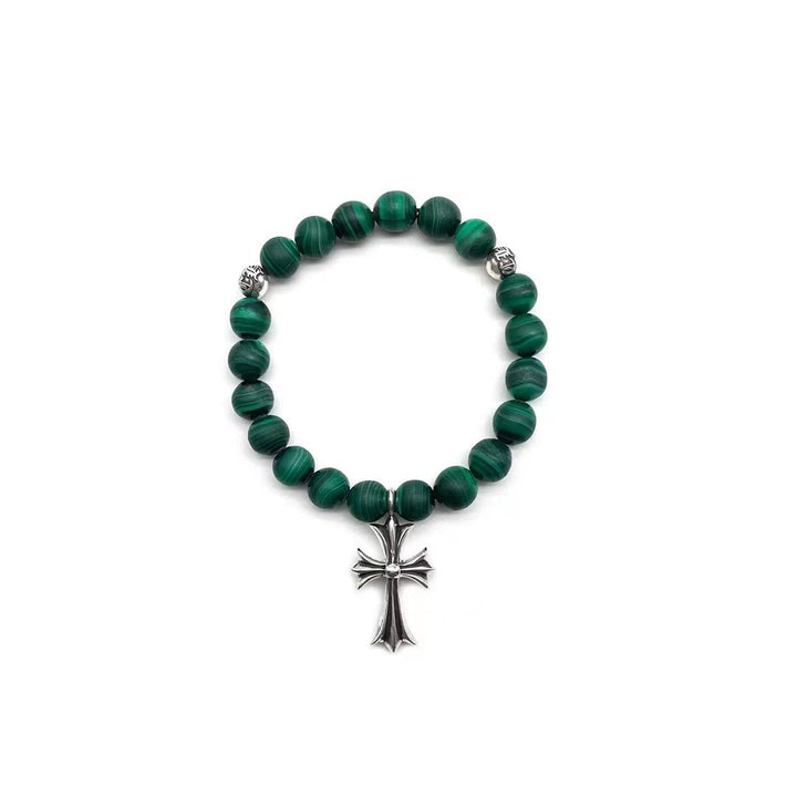 Chrome Hearts 8mm Malachite Grand Cross Pendant Three Vermilion Bracelet - SHENGLI ROAD MARKET