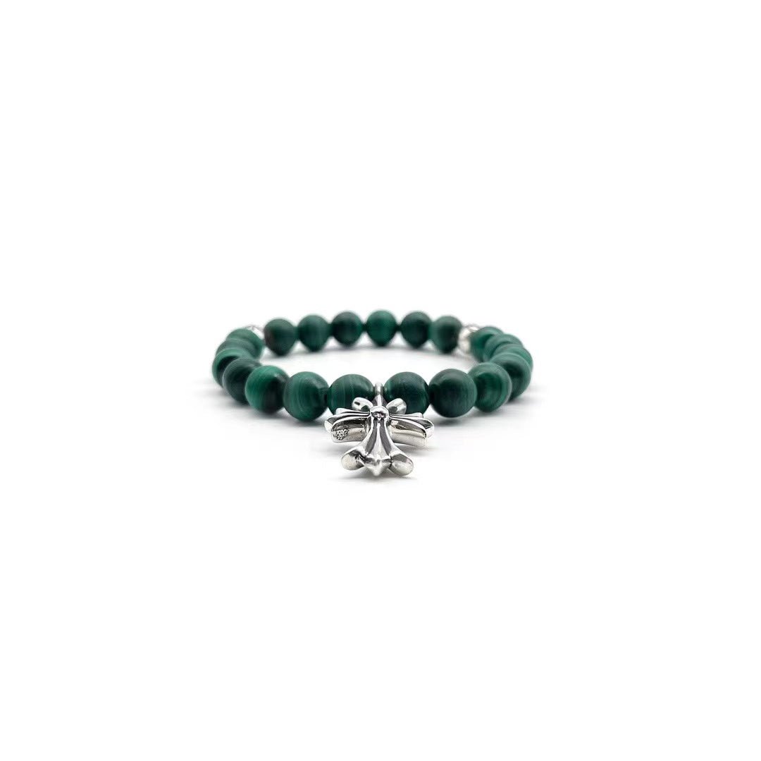 Chrome Hearts 8mm Malachite Grand Cross Pendant Three Vermilion Bracelet - SHENGLI ROAD MARKET