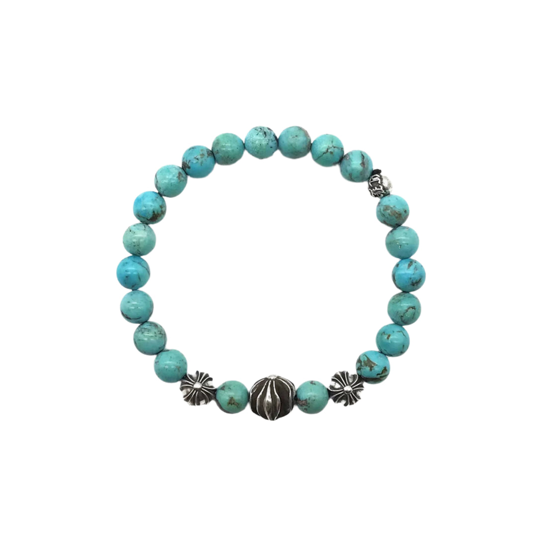 Chrome Hearts 8mm Turquoise Silver Cross Bracelet - SHENGLI ROAD MARKET