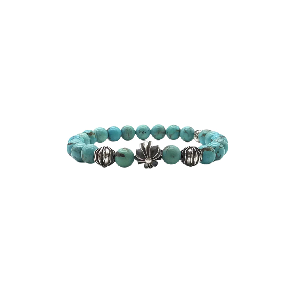Chrome Hearts 8mm Turquoise Silver Cross Bracelet - SHENGLI ROAD MARKET