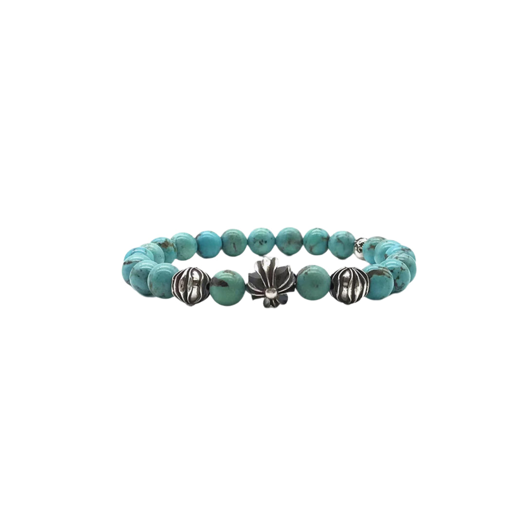 Chrome Hearts 8mm Turquoise Silver Cross Bracelet - SHENGLI ROAD MARKET