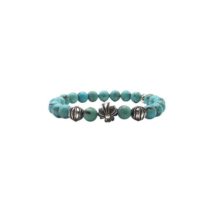 Chrome Hearts 8mm Turquoise Silver Cross Bracelet - SHENGLI ROAD MARKET