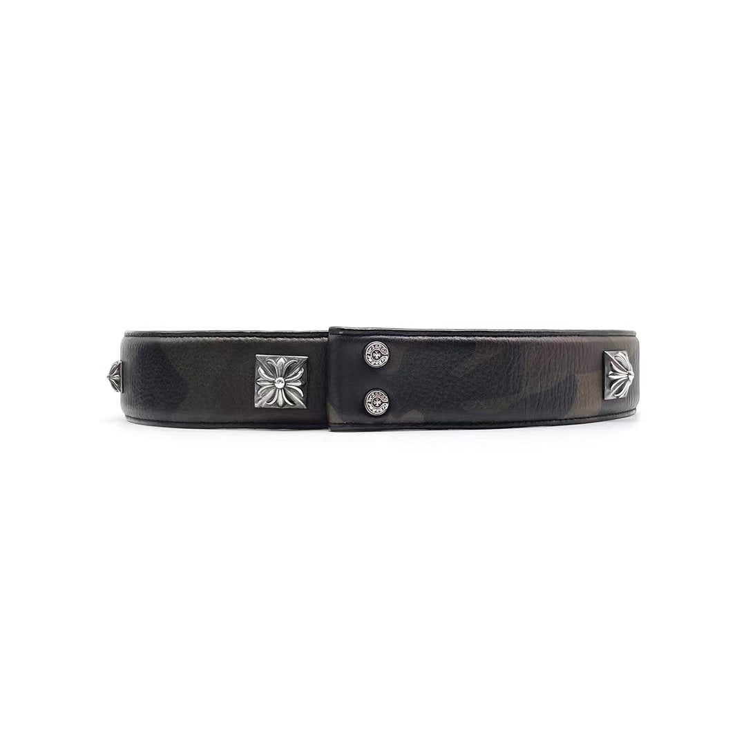 Chrome Hearts 925 Silver Square Cross Rivet Camo Belt - SHENGLI ROAD MARKET