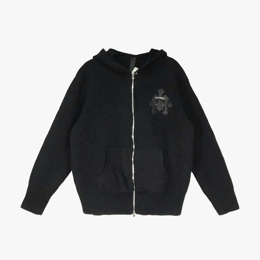 Chrome Hearts Black Cashmere Leather Cross Zip Up Hoodie Sweater - SHENGLI ROAD MARKET