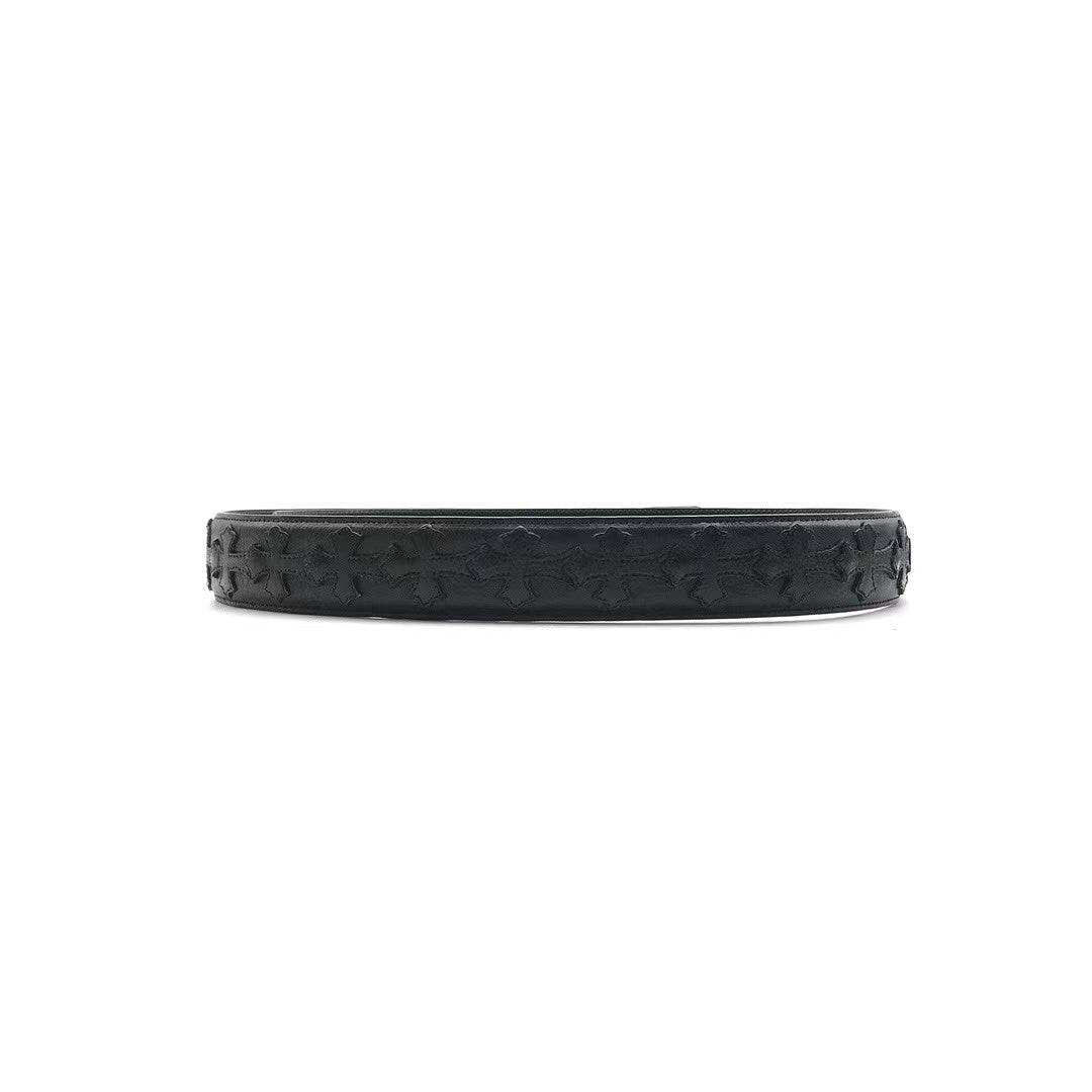 Chrome Hearts Black Cross Patch Leather Belt - SHENGLI ROAD MARKET