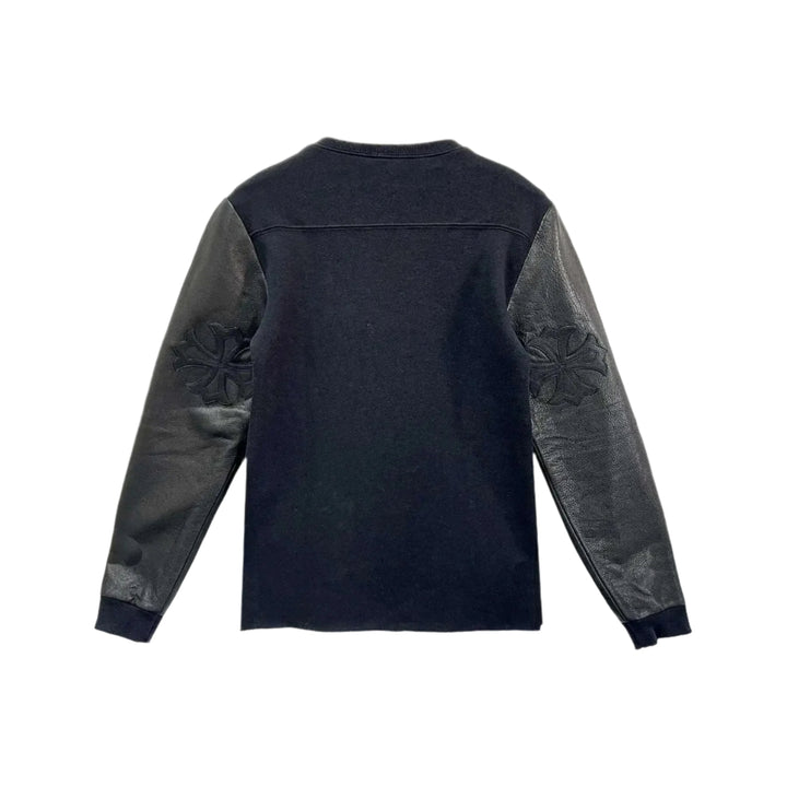 Chrome Hearts Black Leather Cross & Leather Sleeve Sweatshirt - SHENGLI ROAD MARKET