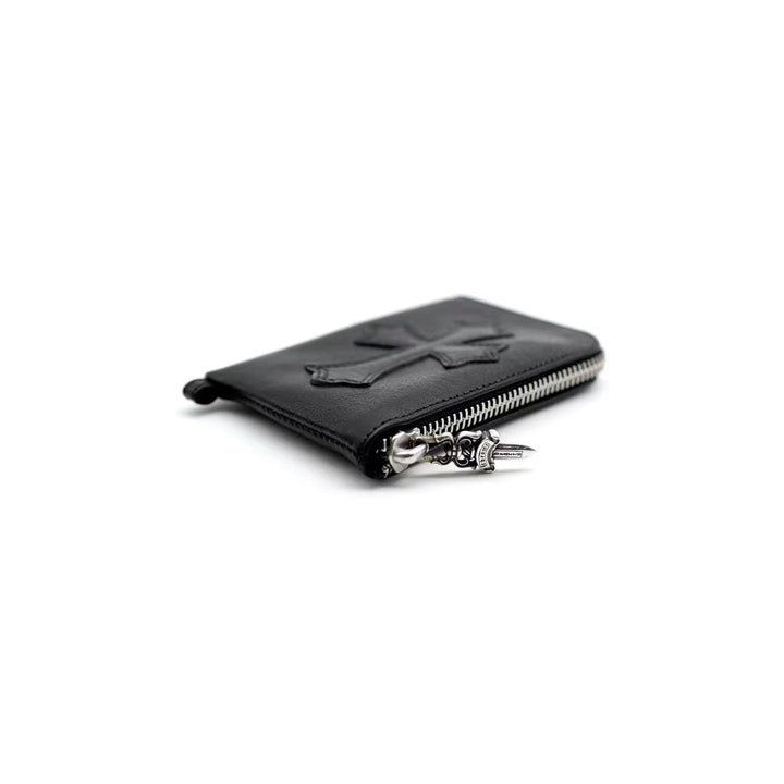 Chrome Hearts Black Leather Cross Patch Silver Scroll Zipper Wallet - SHENGLI ROAD MARKET