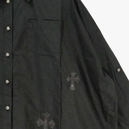 Chrome Hearts Black Leather Cross Silver Buttons Shirt - SHENGLI ROAD MARKET