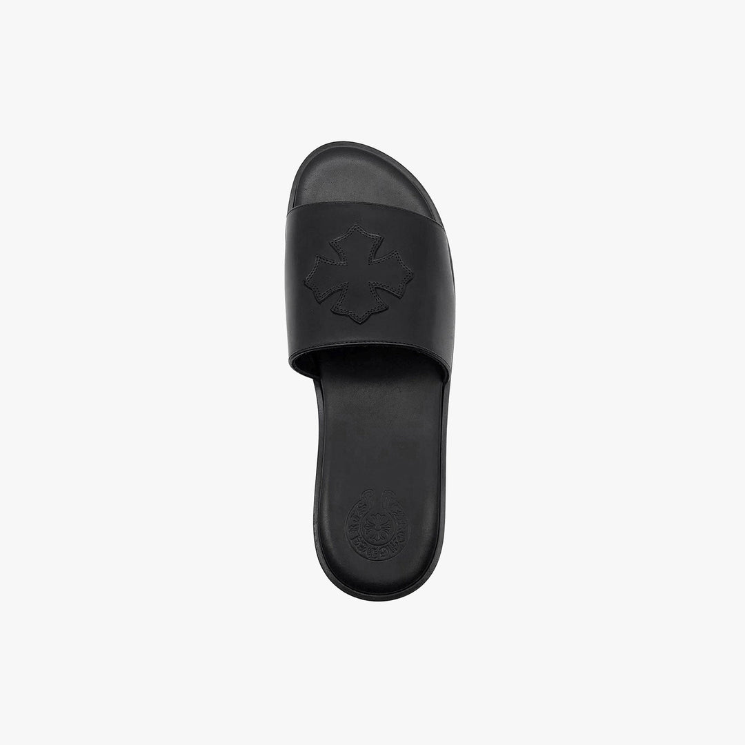 Chrome Hearts Black Leather Cross Slipper - SHENGLI ROAD MARKET