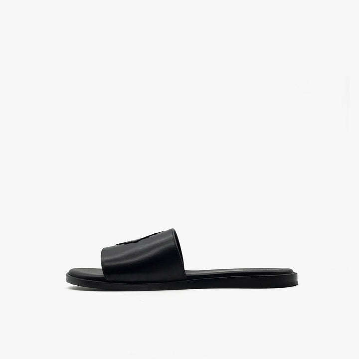 Chrome Hearts Black Leather Cross Slipper - SHENGLI ROAD MARKET