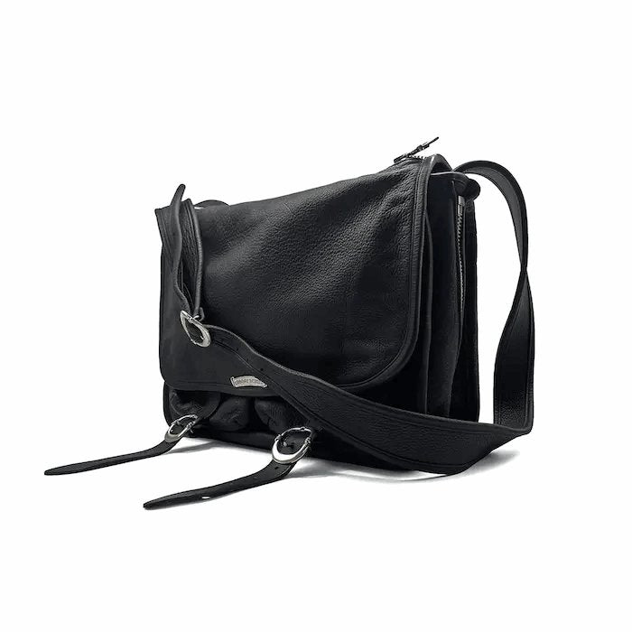 Chrome Hearts Black Leather Messenger Crossbody Bag - SHENGLI ROAD MARKET