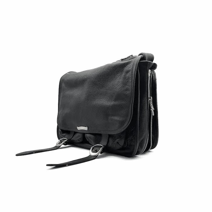 Chrome Hearts Black Leather Messenger Crossbody Bag - SHENGLI ROAD MARKET