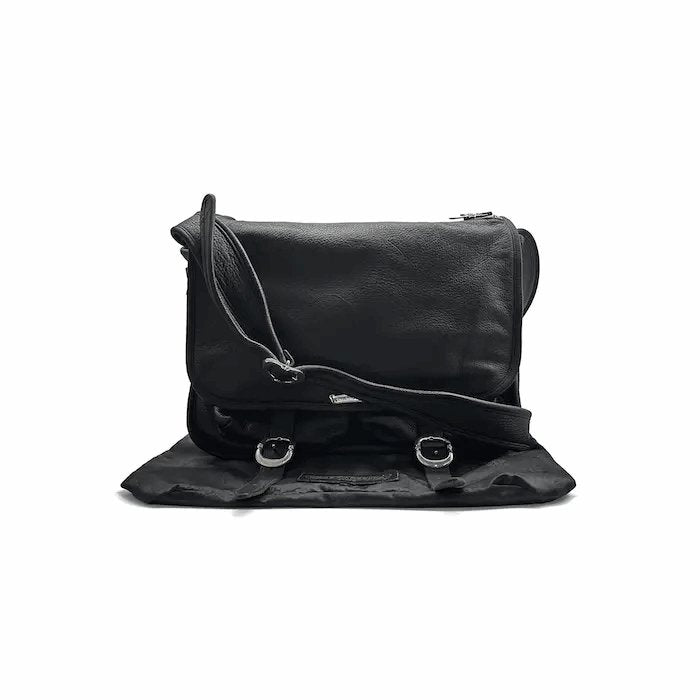 Chrome Hearts Black Leather Messenger Crossbody Bag - SHENGLI ROAD MARKET
