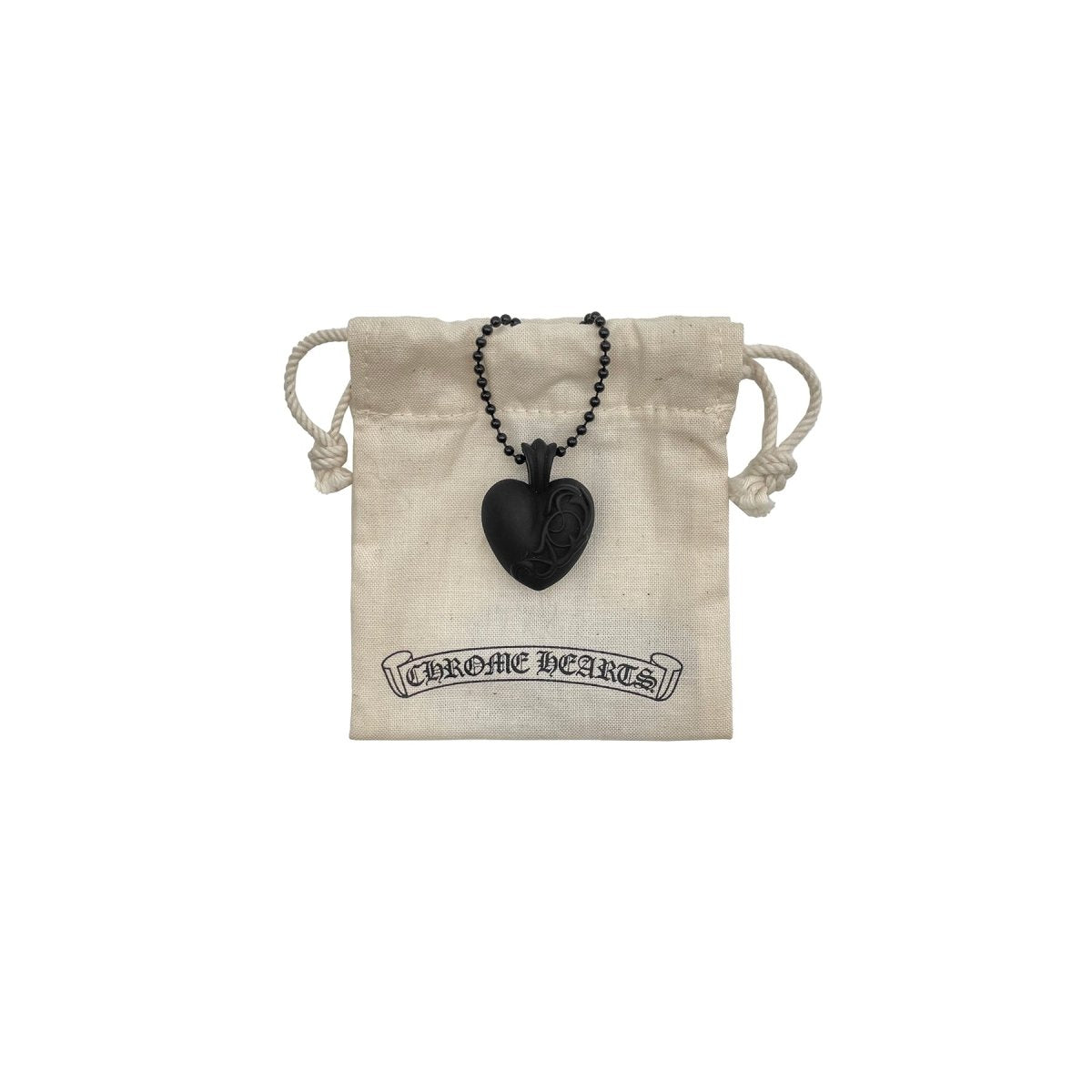Chrome Hearts Black Resin Heart Pendant Ball Chain Necklace - SHENGLI ROAD MARKET