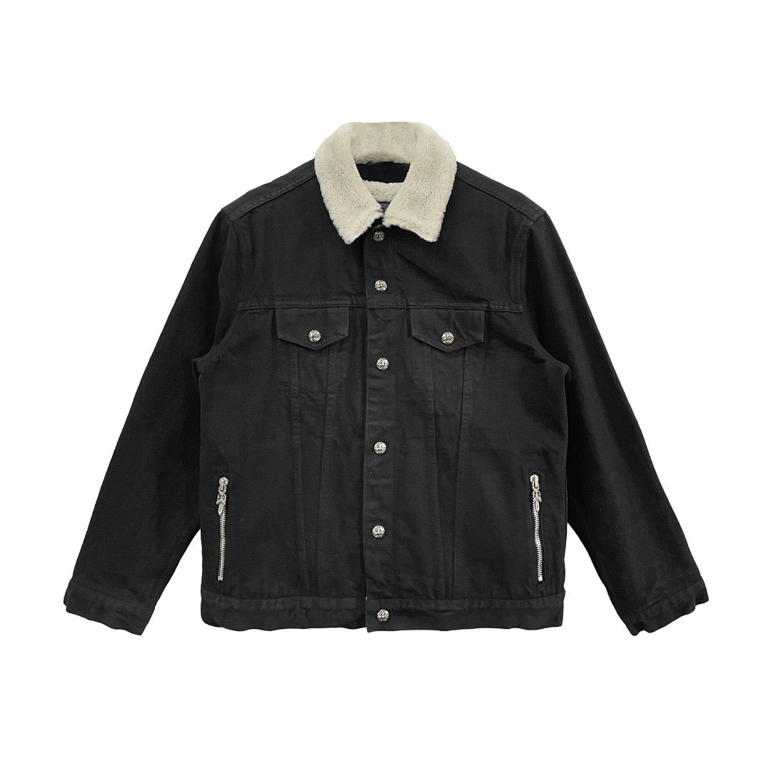 Chrome Hearts Black Shearling Denim Jacket - SHENGLI ROAD MARKET