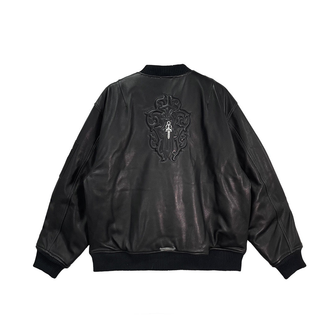 Chrome Hearts Black Silver Dagger Leather Jacket - SHENGLI ROAD MARKET