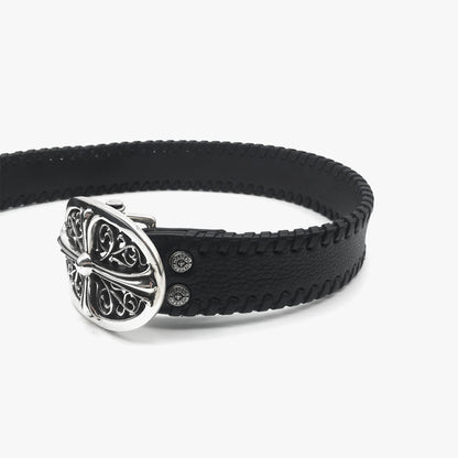 Chrome Hearts Black Weave Ornate Belt with Silver Buckle - SHENGLI ROAD MARKET