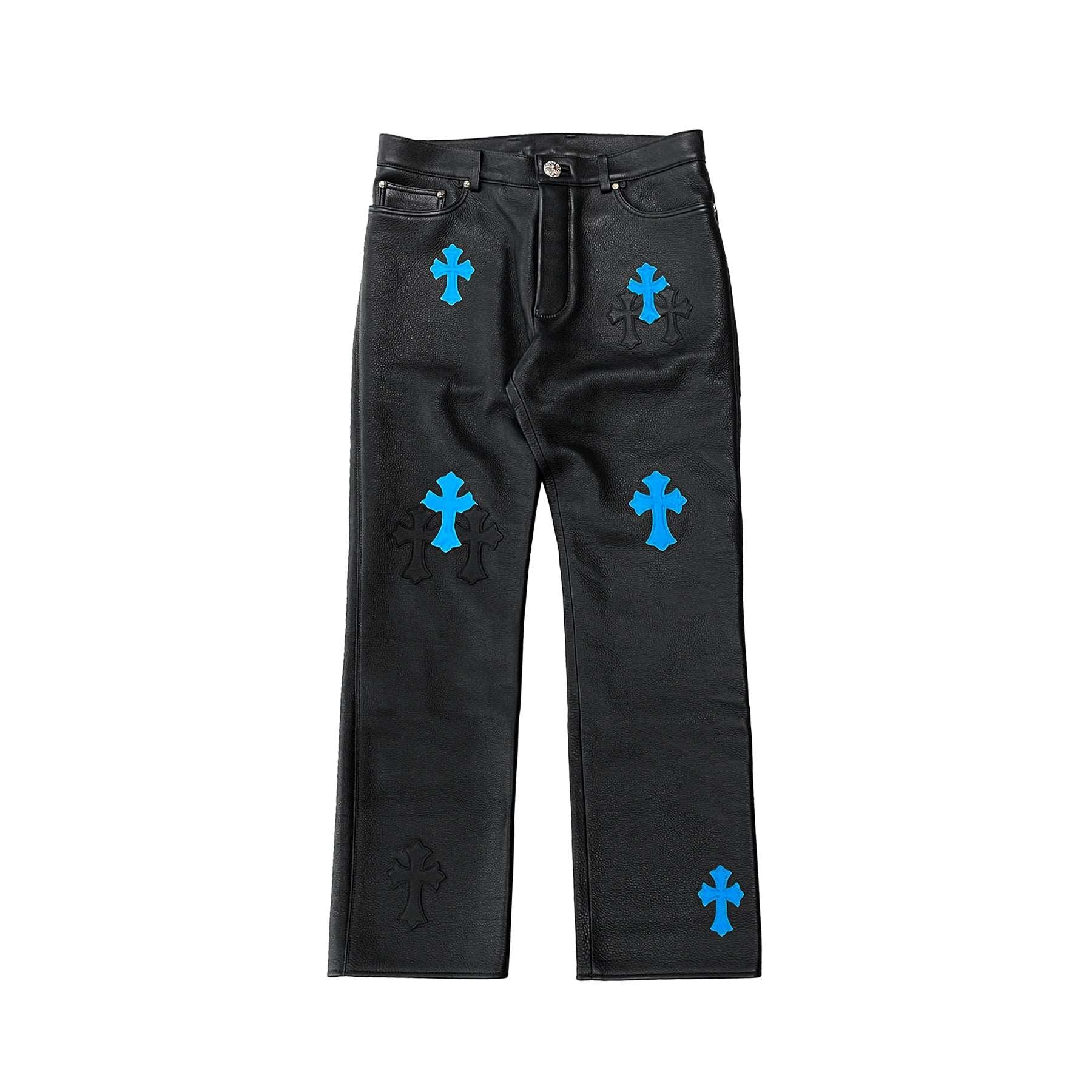 Chrome Hearts Blue Leather Cross Patch Leather Pants - SHENGLI ROAD MARKET
