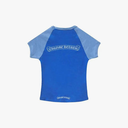 Chrome Hearts Blue Scroll Logo Crop Top Short Sleeve T-Shirt - SHENGLI ROAD MARKET