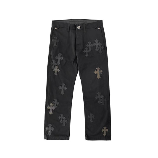 Chrome Hearts Camouflage Black Leather Cross Patch Carpenter Pants - SHENGLI ROAD MARKET