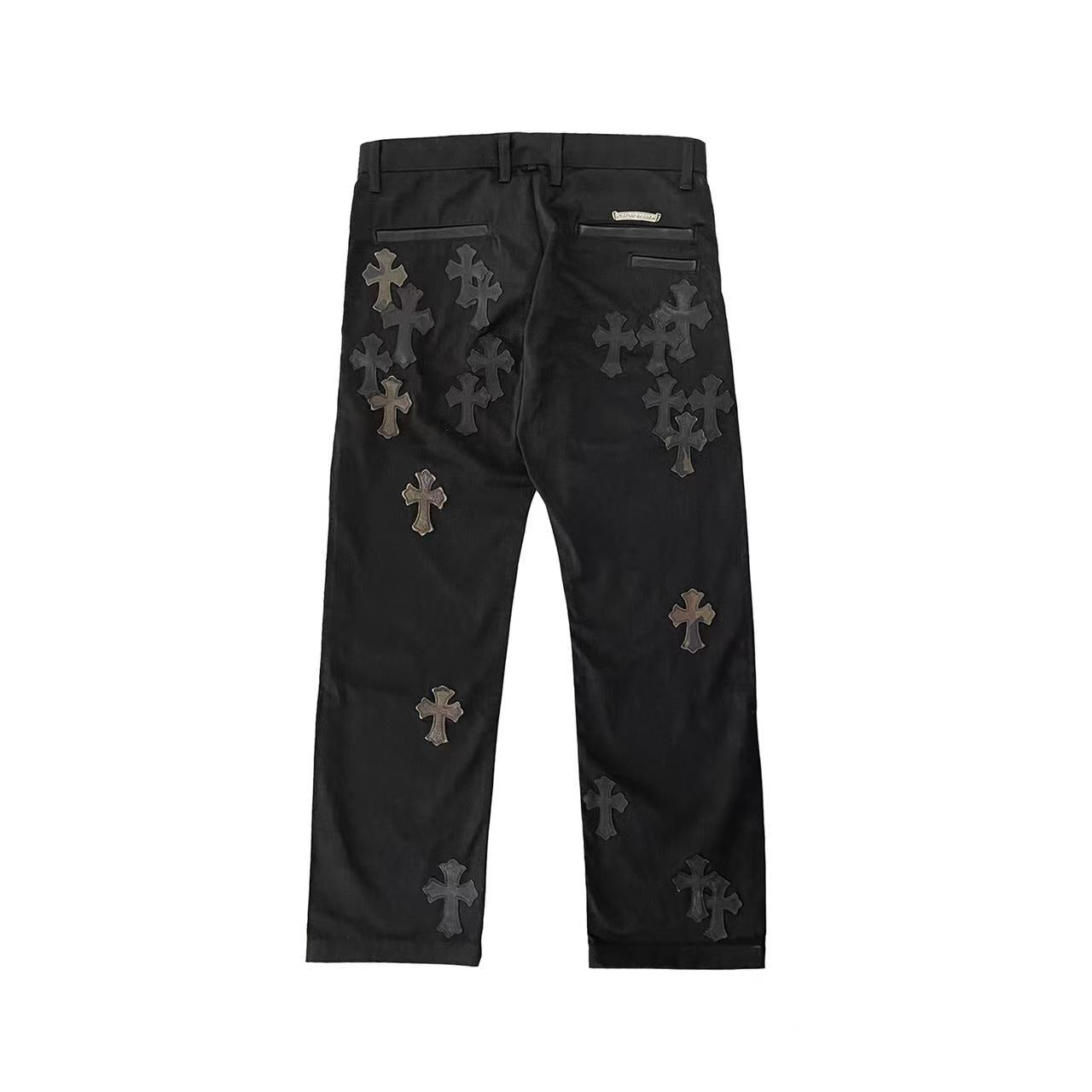 Chrome Hearts Camouflage Black Leather Cross Patch Carpenter Pants - SHENGLI ROAD MARKET