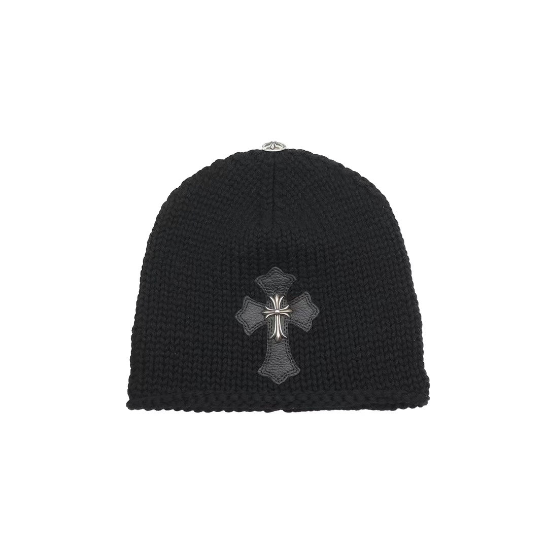 Chrome Hearts Cashmere Leather With Silver Cross Beanie