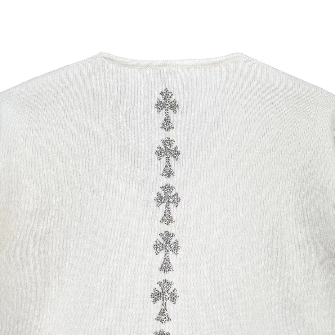Chrome Hearts Cashmere Rhinestone Cross Cropped Sweatshirt - SHENGLI ROAD MARKET