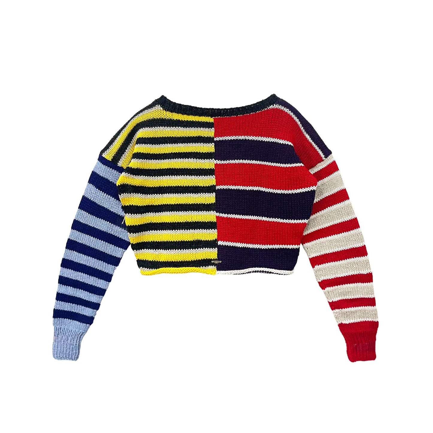 Chrome Hearts Cashmere Striped Patchwork Blue Cross Leather Short Sweater - SHENGLI ROAD MARKET