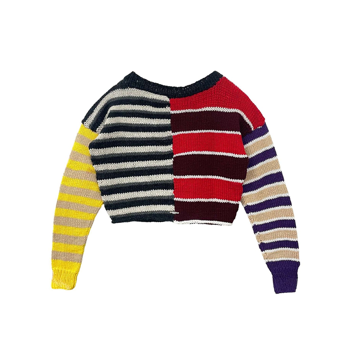Chrome Hearts Cashmere Striped Patchwork Yellow Cross Leather Short Sweater - SHENGLI ROAD MARKET