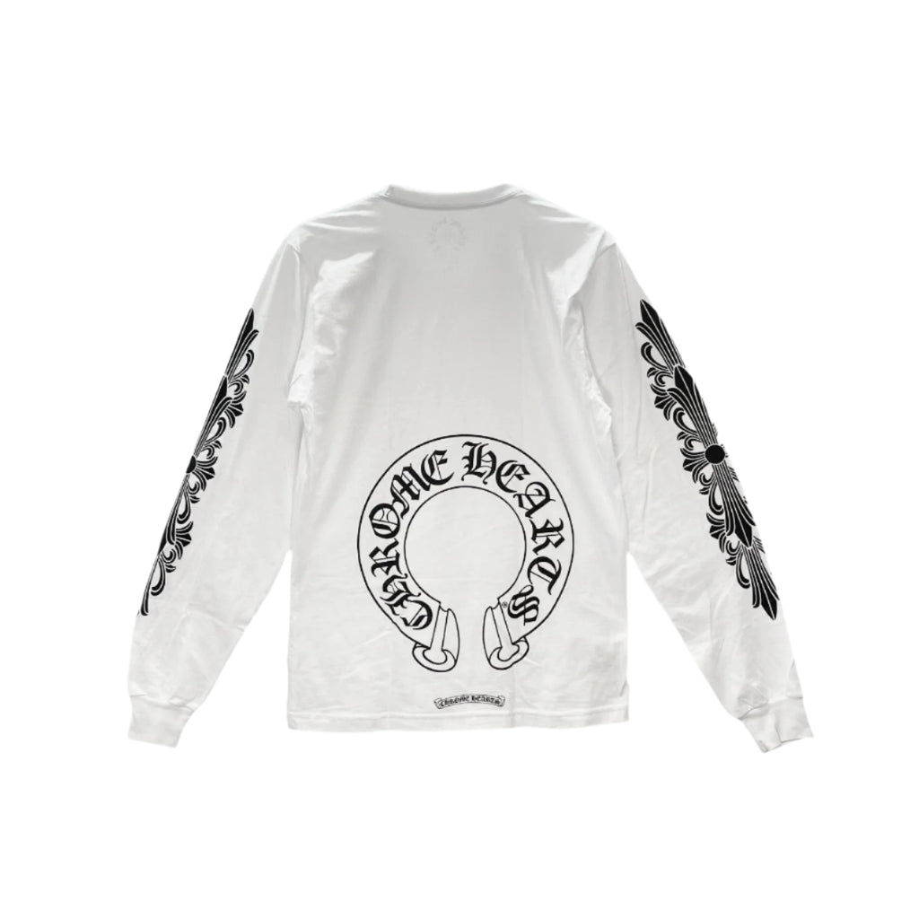 long sleeve chrome hearts dress Chrome Hearts Floral Horseshoe L/S T-shirt White