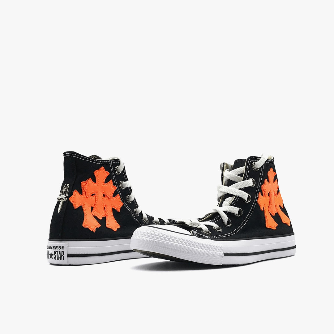 Chrome Hearts Converse Orange Leather Cross Silver Dagger Sneakers - SHENGLI ROAD MARKET