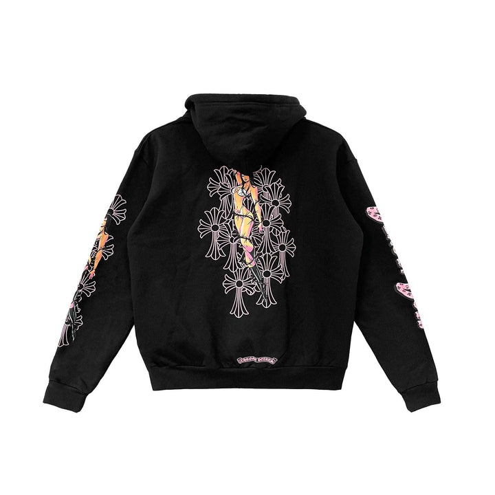 Chrome Hearts Deadly Doll Pink Cross Scroll Logo Zip Up Hoodie - SHENGLI ROAD MARKET