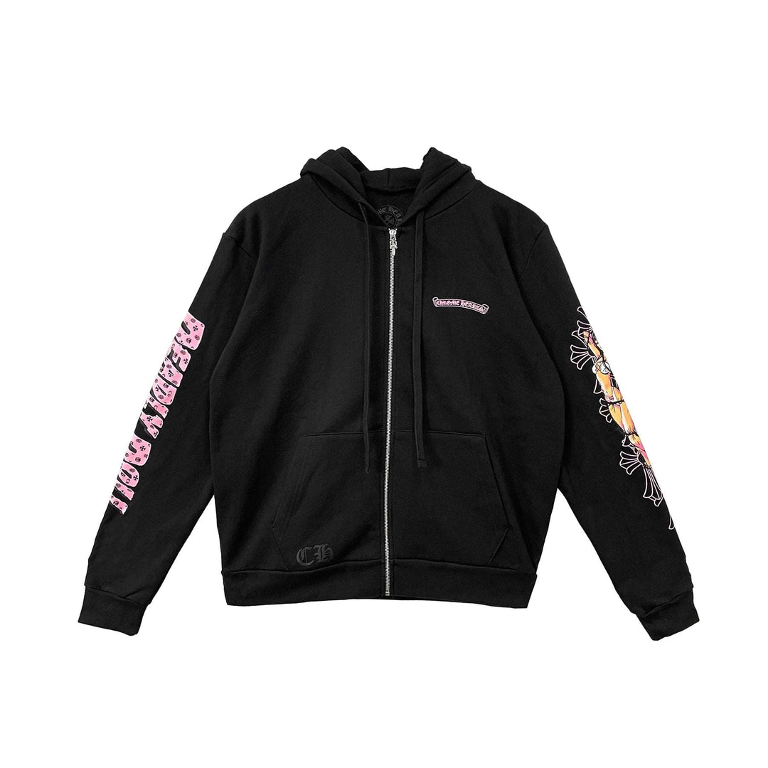 Chrome Hearts Deadly Doll Pink Cross Scroll Logo Zip Up Hoodie - SHENGLI ROAD MARKET