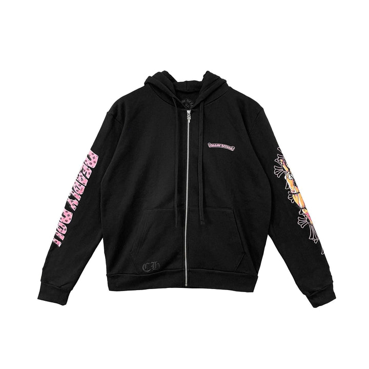 Chrome Hearts Deadly Doll Pink Cross Scroll Logo Zip Up Hoodie - SHENGLI ROAD MARKET