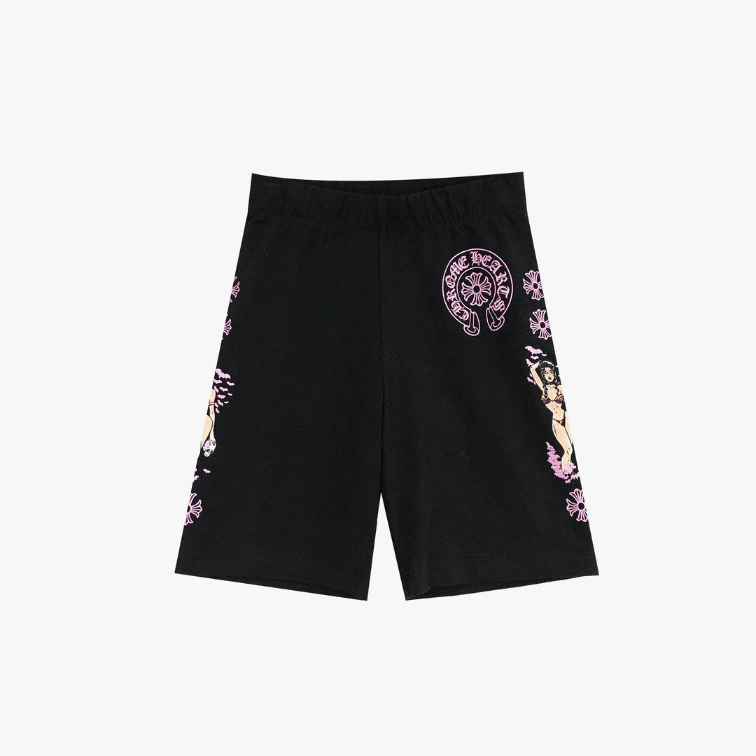 Chrome Hearts Deadly Doll Pink Horseshoe Logo Biker Shorts - SHENGLI ROAD MARKET