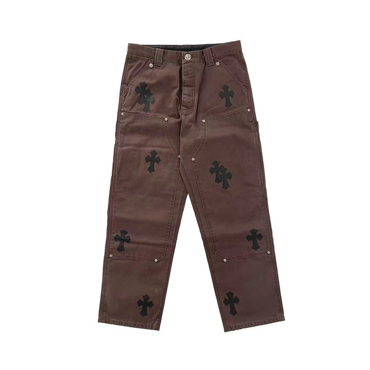 Chrome Hearts Exclusive Double Knee Black Cross Patch Carpenter Pants - SHENGLI ROAD MARKET