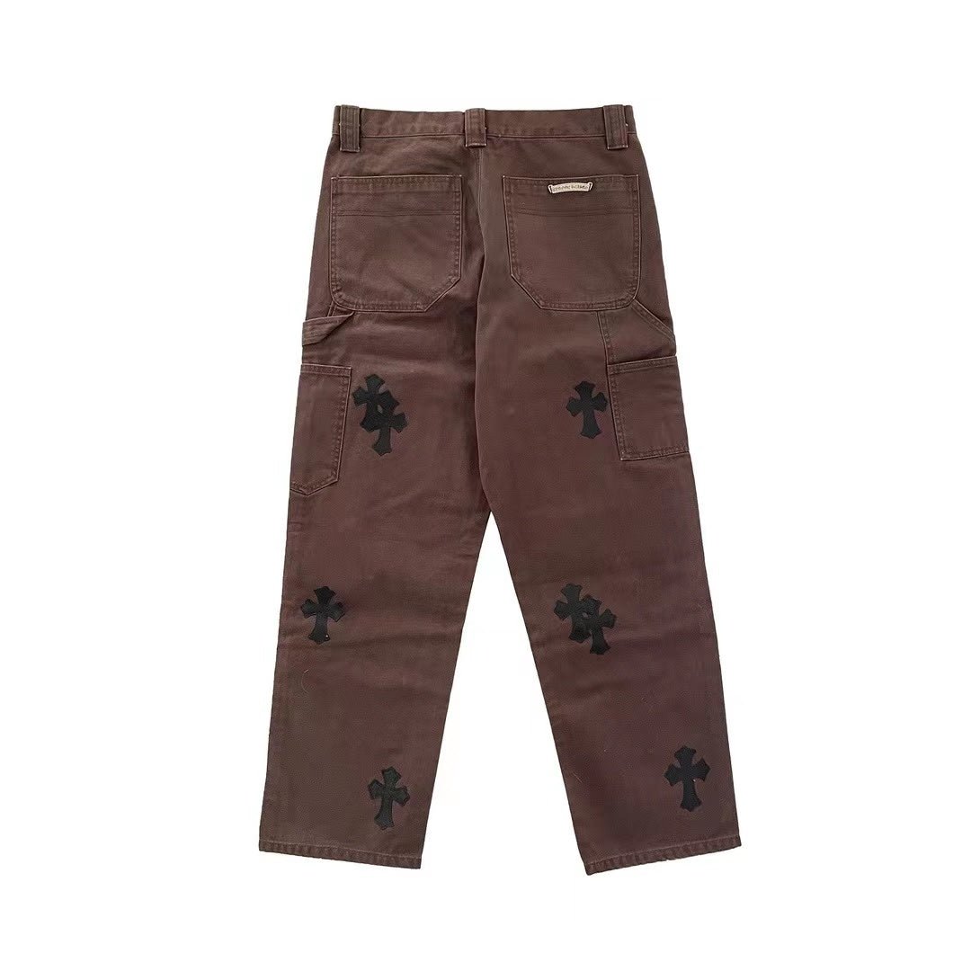 Chrome Hearts Exclusive Double Knee Black Cross Patch Carpenter Pants - SHENGLI ROAD MARKET